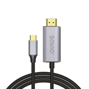 SAVIO KABEL USB-C DO HDMI 2.0B  1M  SREBRNO-CZARNY