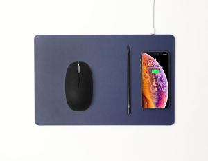 POUT Hands3 Pro Combo - Zestaw  mysz bezprzewodowa i podkładka pod mysz z szybkim ładowaniem bezprzewodowym  kolor ciemny niebieski