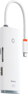Replikator - Baseus Lite Series 6w1, USB-C do 2x USB 3.0 + HDMI + USB-C + TF/SD (biały)