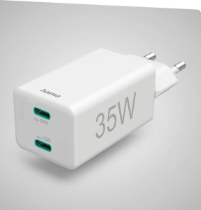 Hama mini 35W, PD/QC 3.0 (2X USB-C), biała