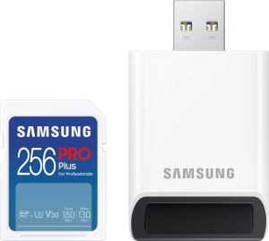 Samsung PRO Plus SDXC 256GB UHS-I U3 [Zapis 130MB/s Odczyt 180MB/s] z czytnikiem v 2023