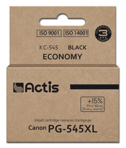Tusz Actis KC-545 do drukarki Canon  zamiennik Canon PG-545XL; Supreme; 15 ml; 207 stron; czarny. Drukuje więcej o 15% względem OEM.