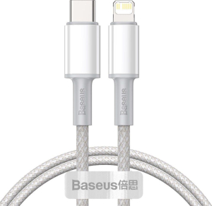 Baseus High Density Braided USB-C do Lightning, 20W, 5A, PD, 1m (biały)