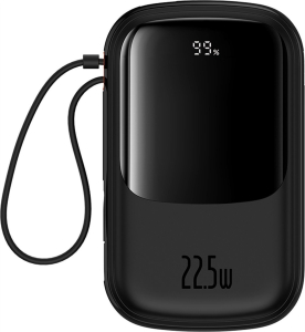 Baseus Qpow Pro+ 20000mAh 22.5W z wbudowanym kablem USB-C i wyświetlaczem - czarny
