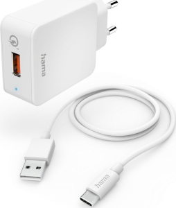 Hama Qualcomm, 19.5 W + kabel USB-C 1,5m, biała
