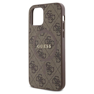 Guess 4G Collection Leather Metal Logo MagSafe - Etui iPhone 12 / iPhone 12 Pro (brązowy)