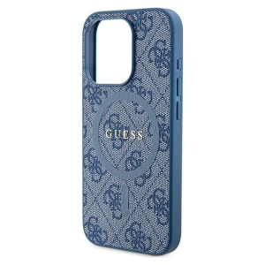 Guess 4G Collection Leather Metal Logo MagSafe - Etui iPhone 14 Pro Max (niebieski)