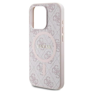 Guess 4G Collection Leather Metal Logo MagSafe - Etui iPhone 15 Pro (różowy)