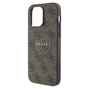 Guess 4G Collection Leather Metal Logo MagSafe - Etui iPhone 15 Pro (brązowy)