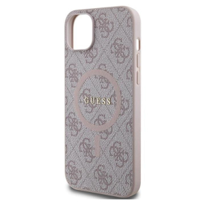 Guess 4G Collection Leather Metal Logo MagSafe - Etui iPhone 15 Plus / 14 Plus (różowy)
