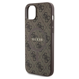 Guess 4G Collection Leather Metal Logo MagSafe - Etui iPhone 15 / 14 / 13 (brązowy)