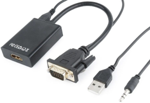 Adapter GEMBIRD A-VGA-HDMI-01 (HDMI F - D-Sub (VGA)  Jack stereo 3 5 mm  USB 2.0 M; 0 15m; kolor czarny)