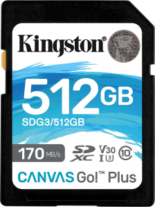 Kingston SDXC Canvas Go Plus 512GB 170R C10 UHS-I U3 V30