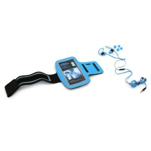 Słuchawki - Zestaw Platinet etui ochronne na ramię do smartfona 5" + słuchawki sportowe (niebieskie)