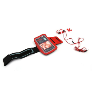 Słuchawki - Zestaw Platinet etui ochronne na ramię do smartfona 5" + słuchawki sportowe (czerwone)