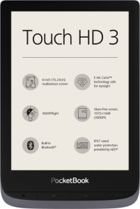 Czytnik PocketBook Touch HD 3 Metallic Gray (PB632-J-WW) Ekran dotykowy | 6 cali | rozdzielczość 1072x1448 | 16GB | doświetlana matryca | E-ink Carta | wodoodporny