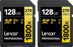 Lexar SDXC 128GB Professional 1800x UHS-II U3 ( 180/270 MB/s ) - 2 pack