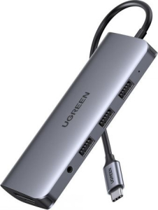 Replikator - UGREEN HUB 10w1 USB-C do HDMI 4K, 3x USB 3.0, Typ-C PD, RJ45, SD, Micro SD, VGA, AUX (szary)