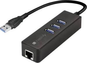 Karta sieciowa - Techly 105803 Karta sieciowa / adapter USB-A 3.0 Gigabit Ethernet RJ45, hub 3x USB