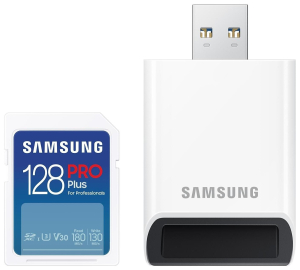 Samsung PRO Plus SDXC 128GB UHS-I U3 [Zapis 130MB/s Odczyt 180MB/s] z czytnikiem v2023