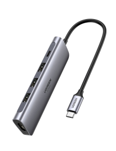 UGREEN 5w1 USB-C do 3x USB 3.0 + HDMI 4K + USB-C PD 100W (szary)
