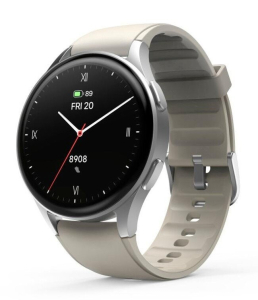 Hama Smartwatch 8900, GPS, AMOLED 1.3, srebrna koperta, beżowy pasek silikonowy