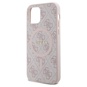 Guess 4G Collection Leather Metal Logo MagSafe - Etui iPhone 12 / iPhone 12 Pro (różowy)