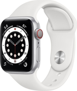 Apple Watch 6 GPS+Cellular 40mm stalowy, srebrny | biały pasek sportowy (M06T3WB/A)