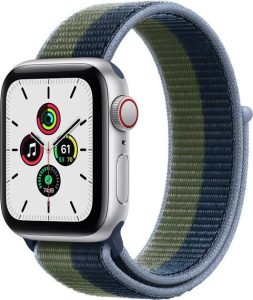 Apple Watch SE GPS + Cellular, 44mm Silver Aluminium Case with Abyss Blue/Moss Green Sport Loop