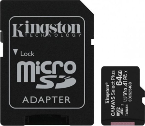 Karta pamięci - Kingston microSDXC Canvas Select Plus 64GB 100R Class 10 UHS-I (SDCS2/64GB)