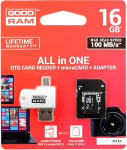 Karta pamięci - GOODRAM 16GB microSDHC class 10 UHS I + adapter + czytnik (M1A4-0160R12)