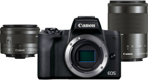 Aparat cyfrowy Canon EOS M50 Mark II czarny + obiektywy EF-M 15-45mm IS STM + EF-M 55-200mm IS STM (4728C015)