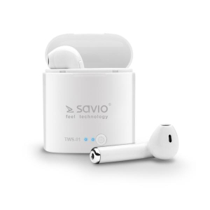 Słuchawki bezprzewodowe SAVIO TWS-01 (douszne; bezprzewodowe  Bluetooth; z wbudowanym mikrofonem; kolor biały