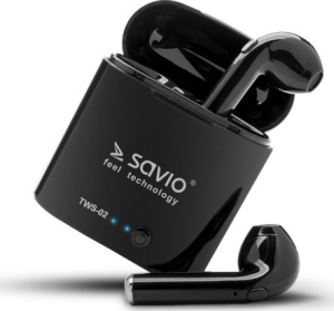 Słuchawki bezprzewodowe SAVIO TWS-02 (douszne; bezprzewodowe  Bluetooth; z wbudowanym mikrofonem; kolor czarny