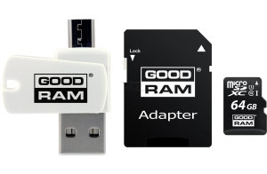 Karta pamięci z adapterem i czytnikiem kart GoodRam All in one M1A4-0640R12 (64GB; Class 10; Adapter  Czytnik kart MicroSDHC  Karta pamięci)