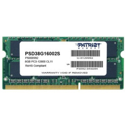 Pamięć Patriot Memory Signature PSD38G16002S (DDR3 SO-DIMM; 1 x 8 GB; 1600 MHz; CL11)'