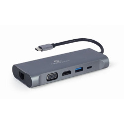 GEMBIRD MULTI ADAPTER USB TYPE-C 7 W 1 (HUB3.0 + HDMI + VGA + PD + CZYTNIK KART + DŹWIĘK STEREO)  SZARY'