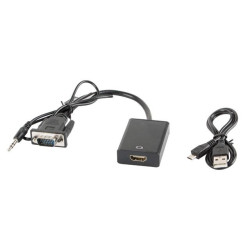 Adapter Lanberg AD-0021-BK (D-Sub (VGA)  Mini Jack M - HDMI F; 0 20m; kolor czarny)'