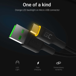 Green Cell micro USB 1.2m czarny świecący'