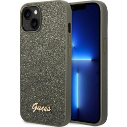 Guess Glitter Flakes Metal Logo Case iPhone 14 Plus zielony'