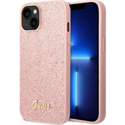 Guess Glitter Flakes Metal Logo Case iPhone 14 Plus różowy'