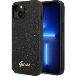 Guess Glitter Flakes Metal Logo Case iPhone 14 Plus czarny'