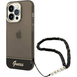 Guess Double Layer Electroplated Camera Outline Translucent with strap iPhone 14 Pro czarny'