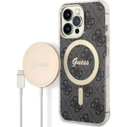 Guess Bundle Pack MagSafe 4G - Zestaw etui + ładowarka MagSafe iPhone 13 Pro Max (czarny/złoty)'