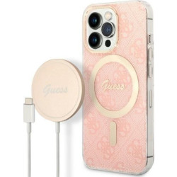 Guess Bundle Pack MagSafe 4G - Zestaw etui + ładowarka MagSafe iPhone 13 Pro Max (różowy/złoty)'