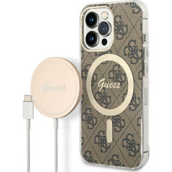Guess Bundle Pack MagSafe 4G - Zestaw etui + ładowarka MagSafe iPhone 13 Pro Max (brązowy/złoty)'