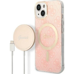 Guess Bundle Pack MagSafe 4G - Zestaw etui + ładowarka MagSafe iPhone 14 Plus (różowy/złoty)'