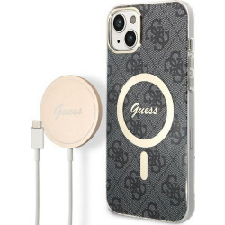 Guess Bundle Pack MagSafe 4G - Zestaw etui + ładowarka MagSafe iPhone 14 (czarny/złoty)'