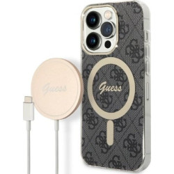 Guess Bundle Pack MagSafe 4G - Zestaw etui + ładowarka MagSafe iPhone 14 Pro Max (czarny/złoty)'
