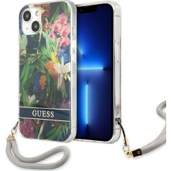 Guess Flower Cord etui ze smyczką do iPhone 13 mini (niebieski)'